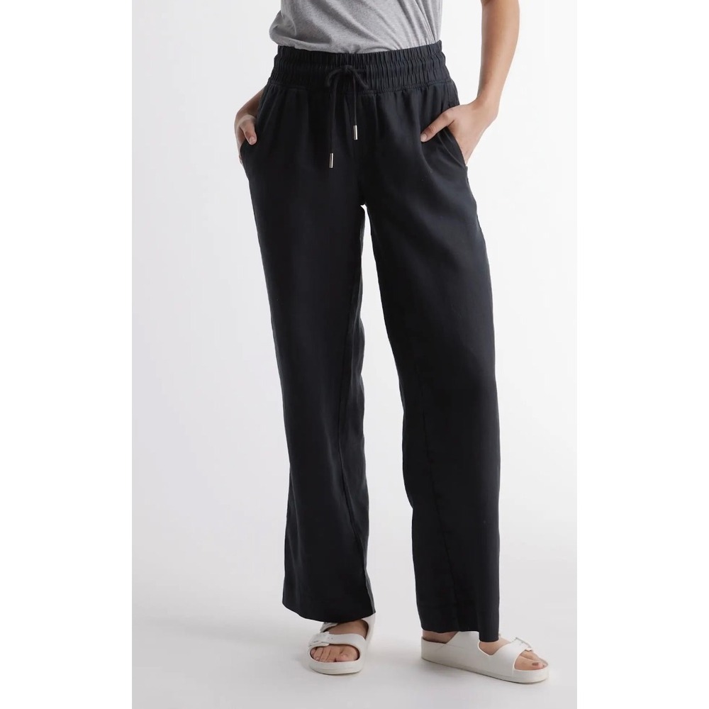 Quince 100% European Linen Wide Leg Pants Black Womens Medium Classic Coastal